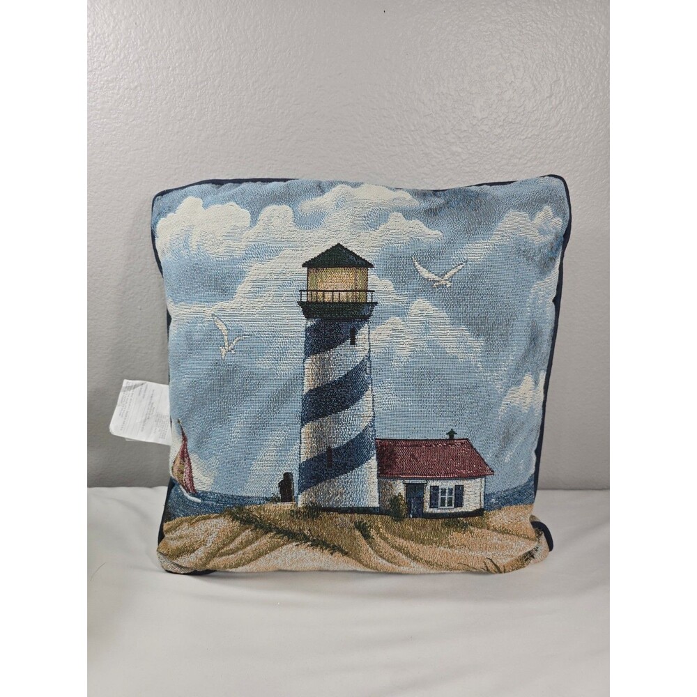 Lighthouse Pillow Ocean Sailboat Lighthouse Seagull 15x15 Mohawk needlepoint